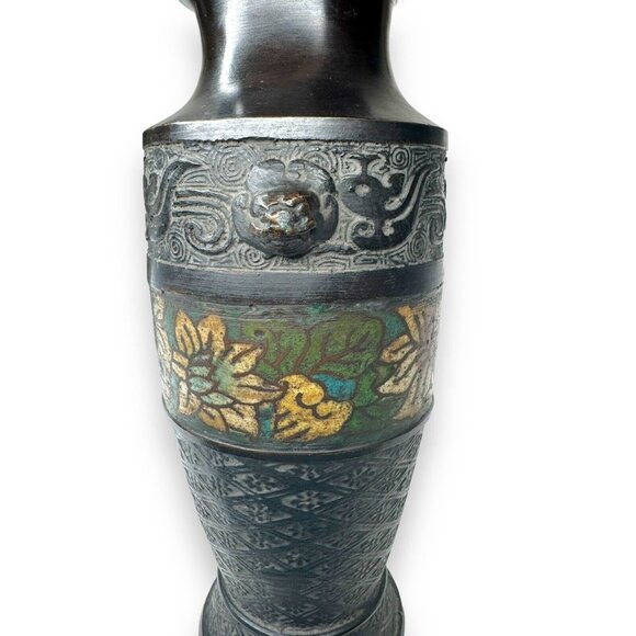 Antique Chinese Cloissone Bronze Vases Set Of 2 - Picture 12 of 16